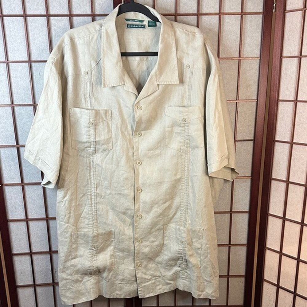 Cubavera Men's Cream 100% Linen Short Sleeve Shirt 3X Summer, cool, resort